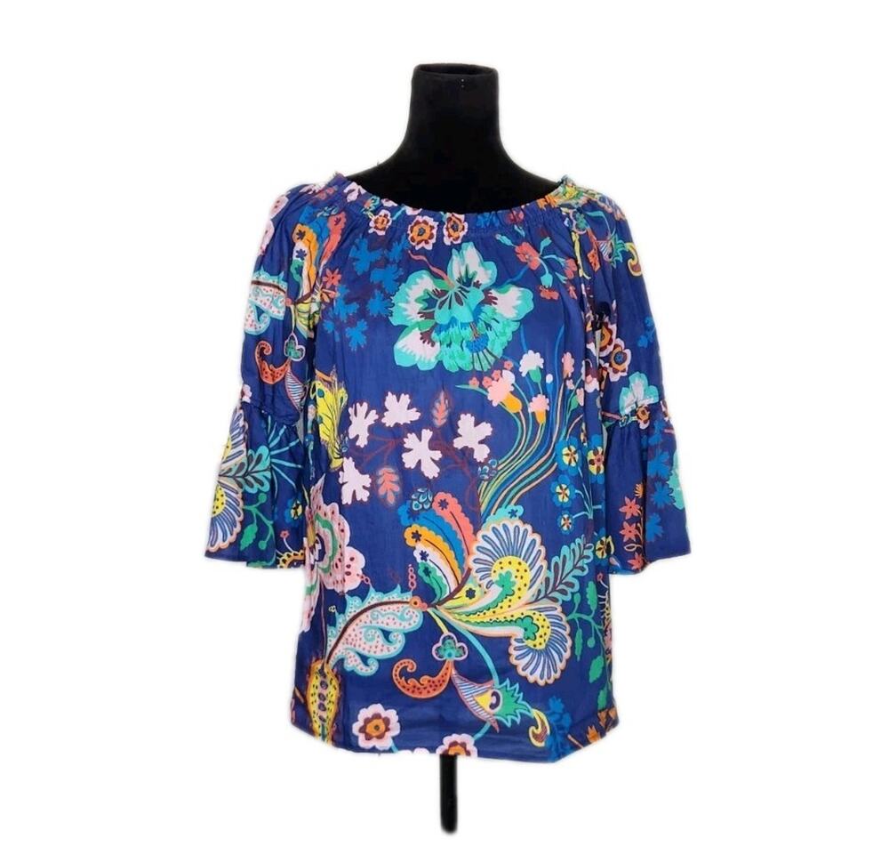 Sara Campbell Paisley Floral 3/4 Sleeve Off Shoulders Women's Blouse Size 8